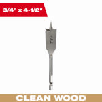 MILWAUKEE ELECTRIC TOOL CORP Flat Boring Spade Drill Bit, 3/4 x 4-1/2 In.