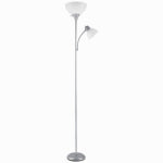 GLOBE ELECTRIC Delilah Torchiere Floor Lamp + Adjustable Reading Light, Silver, 72-In.