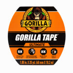 GORILLA GLUE Gorilla 113499 Duct Tape, 20 yd L, 1.88 in W, Polyethylene Backing, Black PAINT GORILLA GLUE