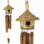 EVERGREEN, INC. Thatched Birdhouse Wind Chimes, 6 Bamboo Tubes LAWN & GARDEN EVERGREEN, INC.