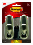 3M COMPANY Metal Classic Hooks, Brushed Nickel, Large, 2-Pk.