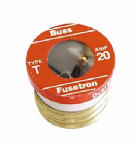 BUSSMANN Bussmann BP/T-20 Plug Fuse, 20 A, 125 V, 10 kA Interrupt, Time Delay Fuse, Plastic Body, Low Voltage ELECTRICAL BUSSMANN