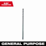 MILWAUKEE Milwaukee 48-89-2774 Drill Bit, 3/8 in Dia, 12 in OAL, Parabolic Flute, Flat Shank TOOLS MILWAUKEE