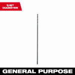 MILWAUKEE Milwaukee 48-89-2772 Drill Bit, 1/4 in Dia, 12 in OAL, Parabolic Flute, Flat Shank TOOLS MILWAUKEE