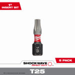 MILWAUKEE ELECTRIC TOOL CORP Shockwave T25 Torx Impact Driver Bits, 1 In., 5-Pk. TOOLS MILWAUKEE ELECTRIC TOOL CORP