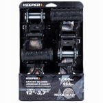 KEEPER Keeper 43595 Ratchet Tie-Down, 1-1/4 in W, 12 ft L, 1000 lb, J-Hook End Fitting, Vinyl End Fitting AUTOMOTIVE KEEPER