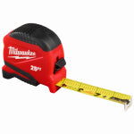 MILWAUKEE Milwaukee 48-22-1725 Compact Tape Measure, 25 ft L Blade, 1 in W Blade, Steel Blade, ABS Case, Black/Red Case ELECTRICAL MILWAUKEE