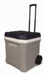 IGLOO CORPORATION MaxCold Latitude Wheeled Roller Cooler, Foam-Insulated, Carbonite/White, 62 Qt., 98 Can Capacity