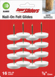 SHEPHERD HDWE. PROD., LLC. Super Sliders 7/8" Round Nail-on Furniture Glides Plastic, White, 16 Pack