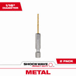 MILWAUKEE Milwaukee SHOCKWAVE 48-89-4601 Impact Drill Bit, 1/16 in Dia, 2-1/4 in OAL, Twist Flute, 1/4 in Dia Shank, Hex Shank TOOLS MILWAUKEE