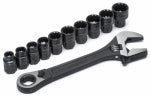 CRESCENT Crescent CPTAW8 Adjustable Wrench and Spline Socket Set, 1 in Jaw, Steel, Black Phosphate TOOLS CRESCENT