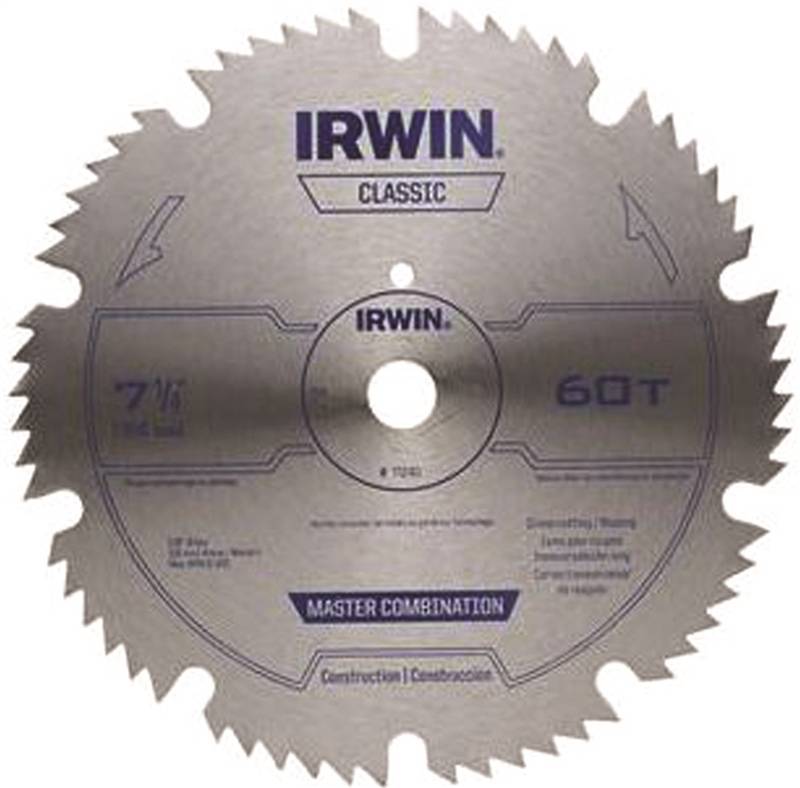 IRWIN Irwin 11240 Circular Saw Blade, 7-1/4 in Dia, 5/8 in Arbor, 60-Teeth, Carbon Steel Cutting Edge TOOLS IRWIN   