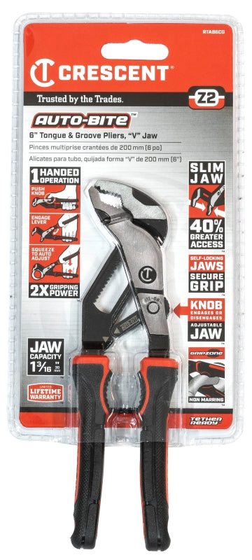 CRESCENT Crescent Z2 Auto-Bite Series RTAB6CG Tongue and Groove Plier, 6.9 in OAL, 1-1/4 in Jaw, Self-Locking Adjustment TOOLS CRESCENT