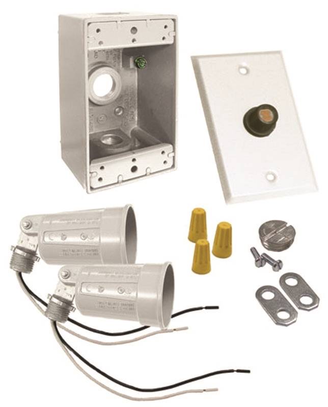 HUBBELL Hubbell 5883-6 Flood Light Kit, Dusk-to-Dawn, Metal, White, For: 2-Lampholders, Box, Cover and Photocell ELECTRICAL HUBBELL   