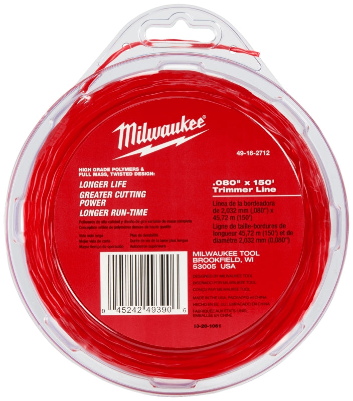 MILWAUKEE Milwaukee 49-16-2712 Trimmer Line, 0.080 in Dia, 150 ft L, Polymer, Black OUTDOOR LIVING & POWER EQUIPMENT MILWAUKEE