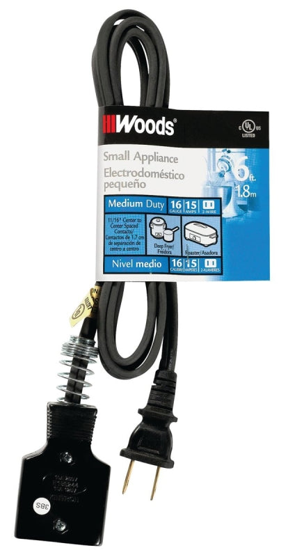 WOODS CCI 0290 Extension Cord, 6 ft L, 15 A, 125 V, Black ELECTRICAL WOODS