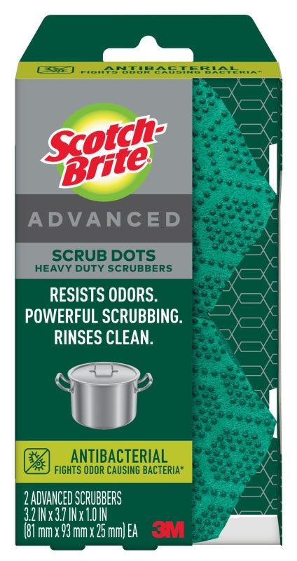 SCOTCH-BRITE Scotch-Brite Scrub Dots SDA-HD-2 Advanced Anti-Bacterial Heavy-Duty Scrubber, Recycled Fiber Abrasive, 3.7 in L CLEANING & JANITORIAL SUPPLIES SCOTCH-BRITE   