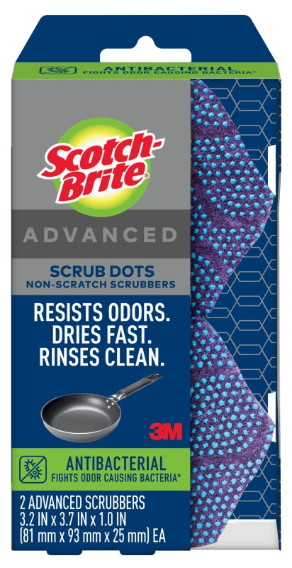 SCOTCH-BRITE Scotch-Brite Scrub Dots SDA-2 Advanced Anti-Bacterial Non-Scratch Scrubber, Polymer Foam/Recycled Fiber Abrasive, Blue CLEANING & JANITORIAL SUPPLIES SCOTCH-BRITE   