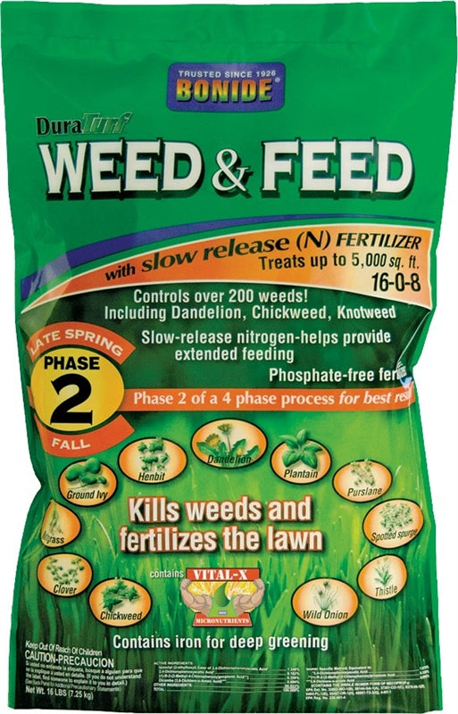 BONIDE PRODUCTS DuraTurf 60420 Weed and Feed Lawn Fertilizer, 16 lb, Solid, 16-0-8 N-P-K Ratio LAWN & GARDEN BONIDE PRODUCTS   