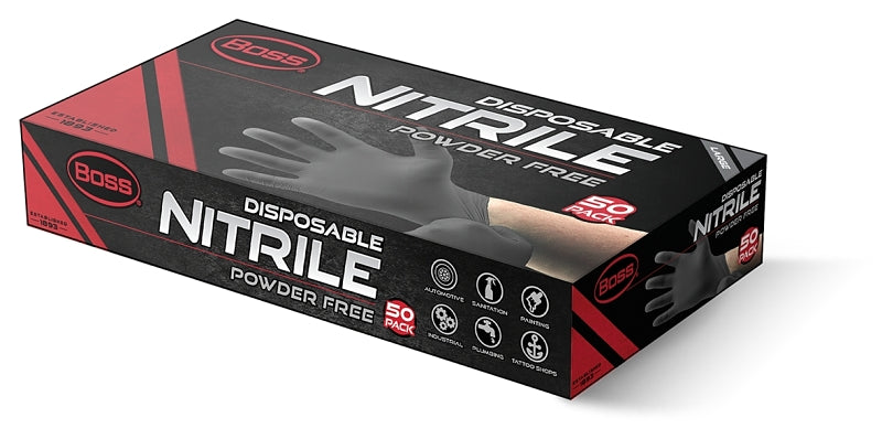 BOSS Boss B21001-L-50 Disposable Gloves, L, Nitrile, Powder-Free, Black CLOTHING, FOOTWEAR & SAFETY GEAR BOSS