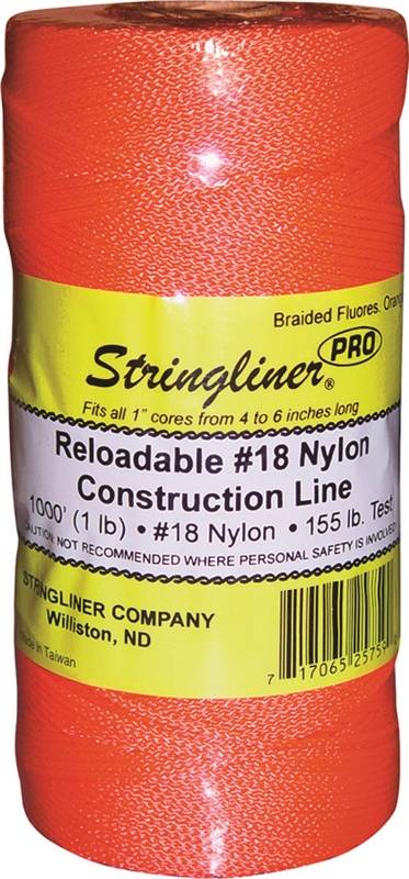 STRINGLINER BY U.S. TAPE Stringliner Pro Series 35759 Construction Line, #18 Dia, 1000 ft L, 165 lb Working Load, Nylon, Fluorescent Orange HARDWARE & FARM SUPPLIES STRINGLINER BY U.S. TAPE   