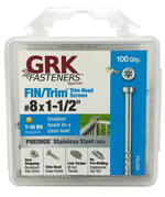 GRK FASTENERS GRK Fasteners 37724 Screw, 1-1/2 in L, Trim Head, Stainless Steel
