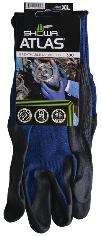 SHOWA Atlas 380XL-09.RT Coated Gloves, XL, 8-21/32 to 10-15/64 in L, Elastic Wrist, Seamless Knit Cuff, Nitrile Foam Coating CLOTHING, FOOTWEAR & SAFETY GEAR SHOWA   