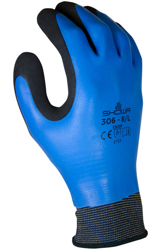 SHOWA Showa 306M-07.RT Gloves, M, Elastic Cuff, Latex Coating, Black/Blue
