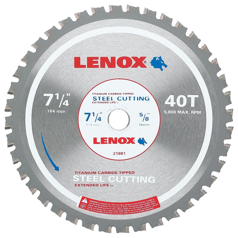 LENOX Lenox 21894KST714040CT Circular Saw Blade, 7-1/4 in Dia, 5/8 in Arbor, 40-Teeth, Carbide Cutting Edge TOOLS LENOX   