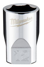 MILWAUKEE Milwaukee 45-34-9038 Socket, 12 mm Socket, Standard Socket, 4.921 in OAL, 1/4 in Drive, 6 -Point, Chrome Vanadium Steel TOOLS MILWAUKEE