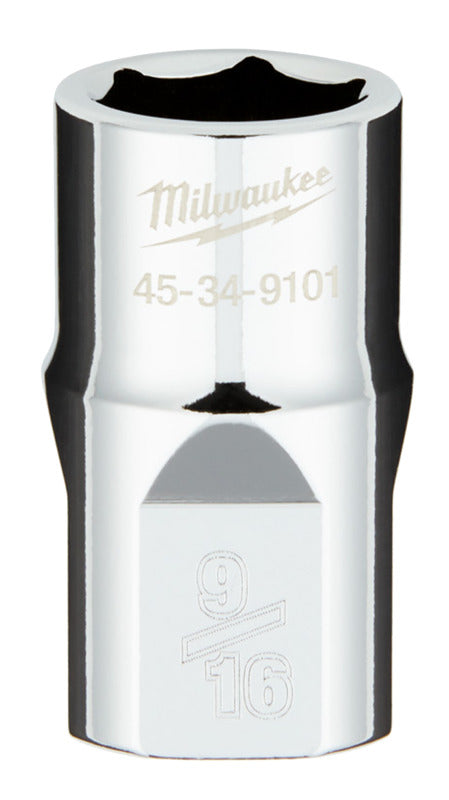 MILWAUKEE Milwaukee 45-34-9101 Socket, 9/16 in Socket, 1/2 in Drive, 6-Point, Chrome Vanadium Steel, Chrome TOOLS MILWAUKEE   