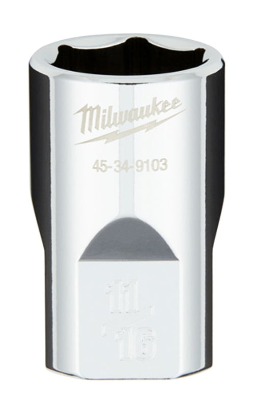 MILWAUKEE Milwaukee 45-34-9103 Socket, 11/16 in Socket, 1/2 in Drive, 6-Point, Chrome Vanadium Steel, Chrome TOOLS MILWAUKEE   