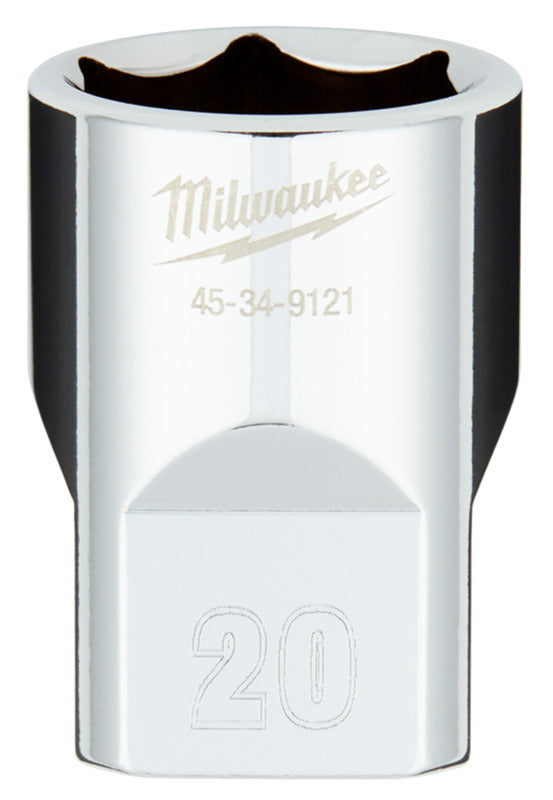 MILWAUKEE Milwaukee 45-34-9121 Socket, 20 mm Socket, 1/2 in Drive, 6-Point, Chrome Vanadium Steel, Chrome TOOLS MILWAUKEE   