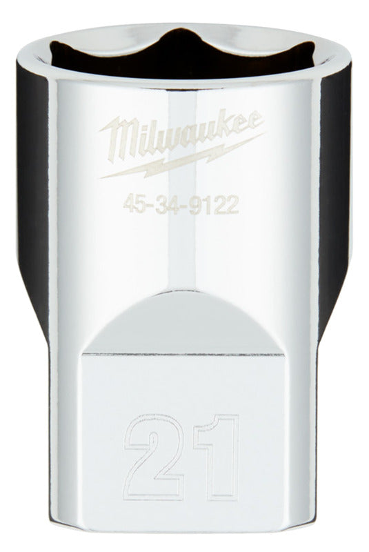 MILWAUKEE Milwaukee 45-34-9122 Socket, 21 mm Socket, 1/2 in Drive, 6-Point, Chrome Vanadium Steel, Chrome TOOLS MILWAUKEE   