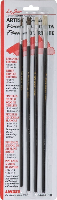 LINZER Linzer A444 Artist Paint Brush Set, Wood Handle, 4/CD PAINT LINZER