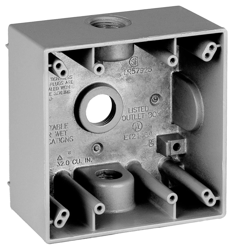 TEDDICO/BWF Teddico/Bwf 2504-1 Outlet Box, 117.3 cu-in, 4-1/2 in, 2-Gang, 4-Knockout, Metal, Gray, Powder-Coated