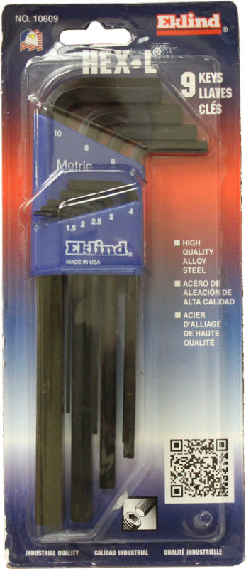 EKLIND Eklind 10609 Hex Key Set, Includes: 1.5 to 10 mm Keys, 9-Piece, Steel