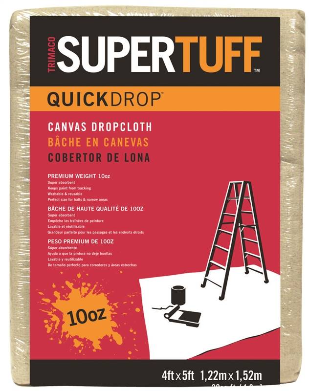 TRIMACO Trimaco SUPERTUFF 51125 Drop Cloth, 5 ft L, 4 ft W, Canvas, Beige/Cream PAINT TRIMACO   