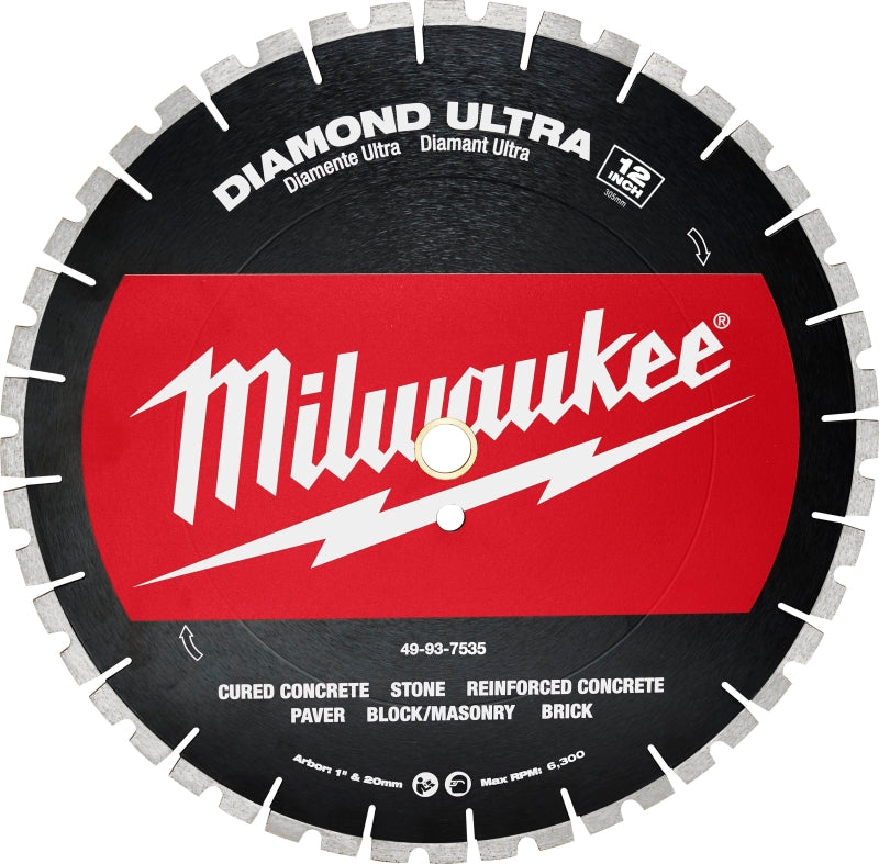 MILWAUKEE Milwaukee 49-93-7535 Saw Blade, 12 in Dia, 1 in Arbor, Diamond Cutting Edge, Segmented Rim TOOLS MILWAUKEE