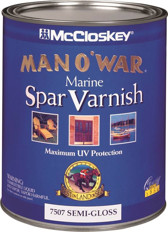 MCCLOSKEY McCloskey Man O' War 080.0007507.005 Marine Spar Varnish, Semi-Gloss, Clear, Liquid, 1 qt, Can PAINT MCCLOSKEY