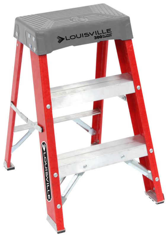 LOUISVILLE LADDER Louisville FS1500 Series FS1502 Step Stool, 2-Step, 300 lb, 3 in D Step, Fiberglass, Orange/Silver