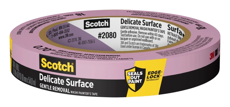 SCOTCH Scotch 2080-18EC Masking Painter's Tape, 60 yd L, 0.7 in W, Pink PAINT SCOTCH   