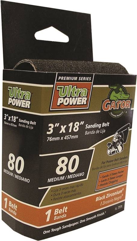 GATOR Gator 7771 Sanding Belt, 3 in W, 18 in L, 80 Grit, Medium, Zirconium Oxide Abrasive TOOLS GATOR