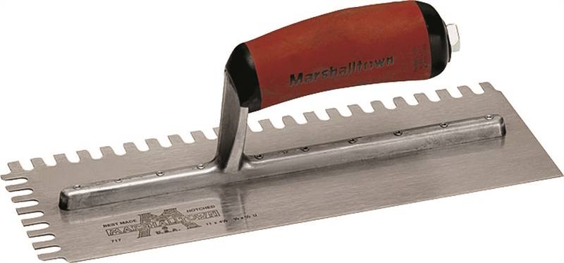 MARSHALLTOWN Marshalltown 716SD Trowel, 1/4 in W x 3/8 in D Notch, 11 in L, 4-1/2 in W, U Notch, Curved Handle TOOLS MARSHALLTOWN