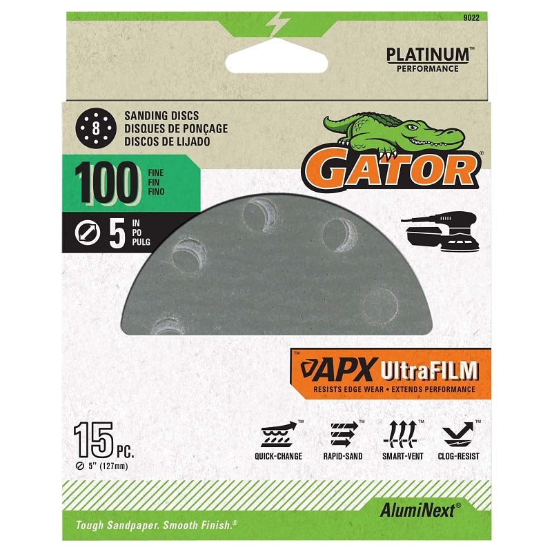 GATOR Gator Shopsmith 9022 Sanding Disc, 5 in Dia, 100 Grit, Medium, Aluminum Oxide Abrasive, Film Backing, Vented TOOLS GATOR