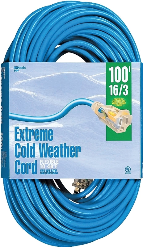 WOODS Woods 2436 Extension Cord, 16 AWG Cable, 100 ft L, 10 A, 125 V, Bright Blue ELECTRICAL WOODS