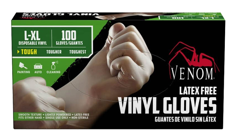 VENOM Venom Steel VEN4135 Non-Sterile Disposable Gloves, L/XL, Vinyl, 9 in L, Clear