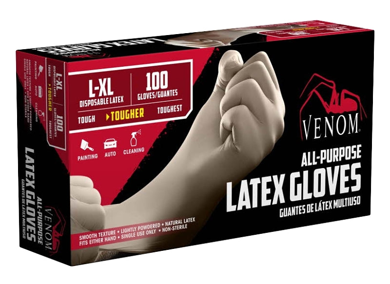 VENOM Venom Steel VEN4125 Non-Sterile Disposable Gloves, L/XL, Latex, Clear, 9 in L
