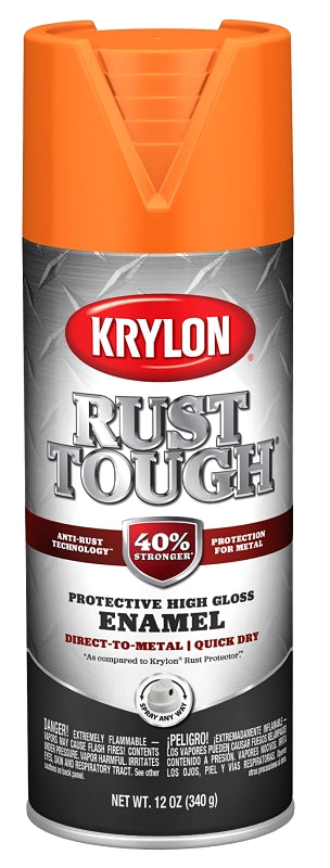 KRYLON Krylon Rust Tough K09264008 Enamel Spray Paint, Gloss, Orange, 12 oz, Can PAINT KRYLON