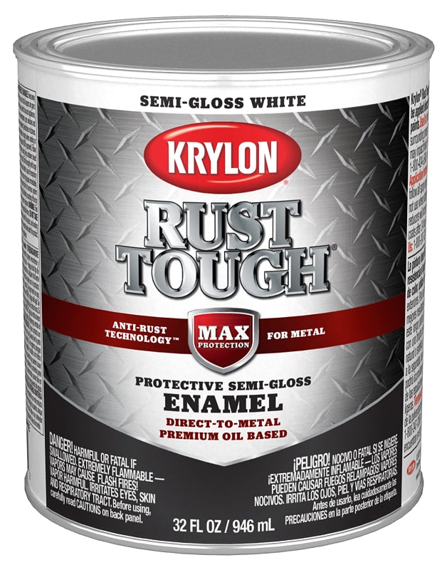 KRYLON Krylon Rust Tough K09708008 Rust Preventative Paint, Semi-Gloss, White, 1 qt, 400 sq-ft/gal Coverage Area PAINT KRYLON   
